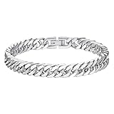 WQEDVN Silver Bracelet for Men, Chain Bracelet, Cuban Link Bracelet, Hip Hop Jewellery, for Mens Boys(10 * 21cm)