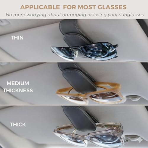 Image of Eliane Sunglass Holder for Car Visor Clip, Magnetic Leather Car Sunglasses Holder Eyeglass Hanger Clip for Car Visor, Universal Auto Interior Accessories (Grey)