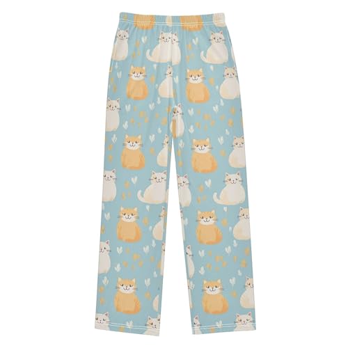 Cute Cat Long Pajama Pants Elastic Waist PJ Bottoms with Pockets S A1107722