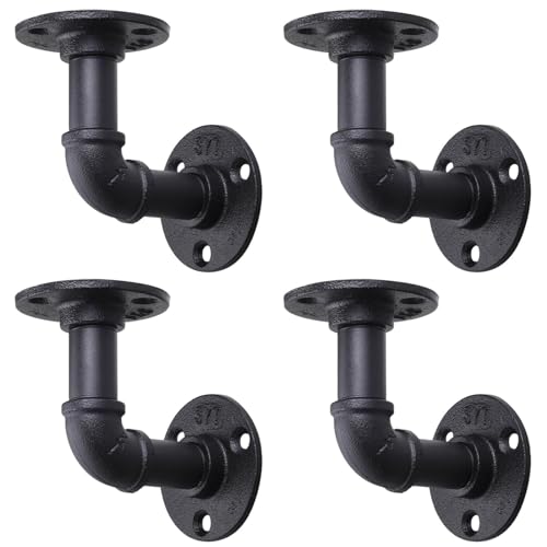 4 Pack Industrial Pipe Shelf Brackets, Black Floating Pipe Brackets with Screws, Heavy Duty Wall Mounted Pipe Shelves for Home Scaffold Board - 10×10cm 4 Pack Industrial Pipe Shelf Brackets, Black Floating Pipe Brackets with Screws, Heavy Duty Wall Mounted Pipe Shelves for Home Scaffold Board - 10×10cm