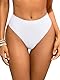 SHEKINI Damen Tanga Bikini Unterteil Hohe Taille Geraffte Rückseite Badeanzug Unterteil (Weiß,XL)