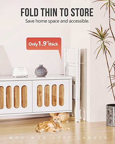 Woa Woa 3 Step Ladder, Folding Stepladder With Anti-Slip Pedal, Lightweight Portable Ladders, Aluminum Step Stool For Home, Kitchen, Office 300Lbs - White #TOP5