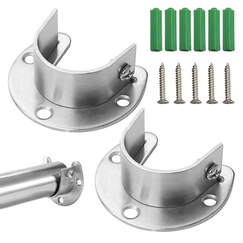 Wardrobe Rail Bracket, 2pcs Wardrobe Rails and Fittings, Stainless Steels Curtain Pole Brackets, Wardrobes Pole Brackets with Screws for 25mm Closet