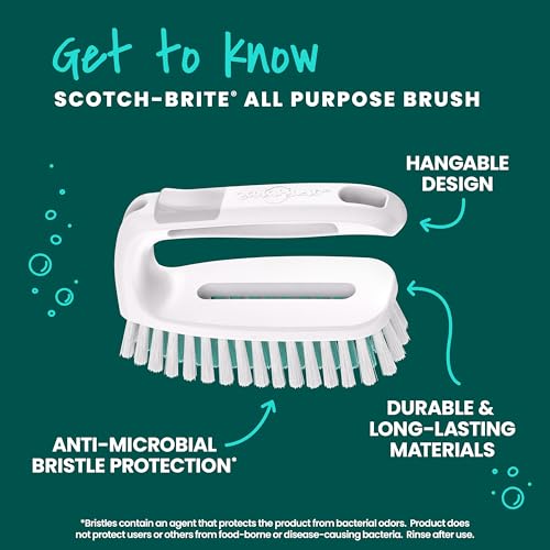 Image of Scotch-Brite All Purpose Brush - Durable Bristles for Tile Floors, Walls, Shower Doors, Tubs & Bathroom Fixtures, Ergonomic Non-Slip Handle, Multi-Surface Cleaning Tool, Easy to Rinse & Store, 1 Count