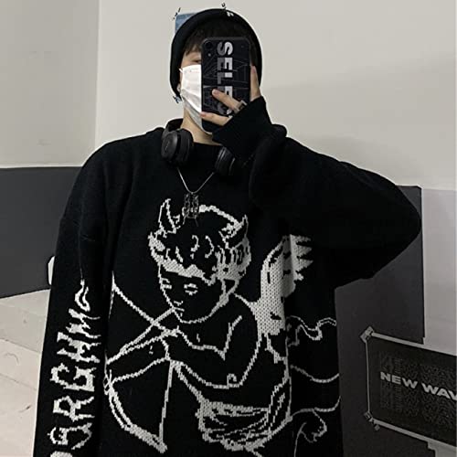 NCDUANSAN Harajuku Sweater Streetwear Men's and Women's Knitwear Fashion Hip Hop Harajuku Oversized Pullover(Black,L)4