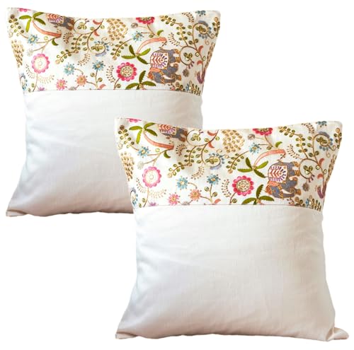 Best Decorative Cushion Covers: Cotton vs Velvet 80 Embroidery Cushion Covers Set of 2 in Embroidery Trim in Off Whit...