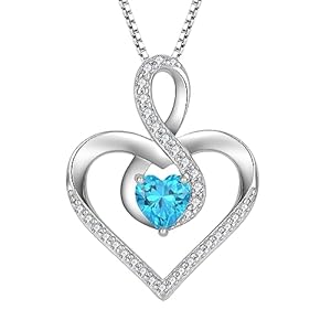 Lwsary Forever Love Heart Pendant Necklace 925 Sterling Silverr Infinity Pendant with March Aquamarine Birthstone Zirconia Anniversary Birthday Gifts for Women Girls Wife Mom