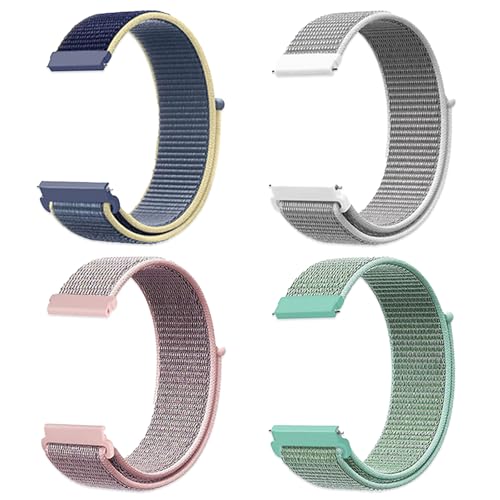 JSTHHTT 4 Piezas 22mm/20mm Pulseras Elásticas Ajustables de Nylon Deportivo de Repuesto (20mm Azul Hielo, Color Arena Rosa, Verde, Color Concha)