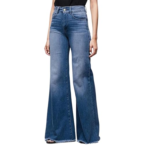 Womens 2024 Latest High Waisted Wide Leg Baggy Flare Jeans Flare Stretch Boyfriend Bootcut Casual Denim Pants