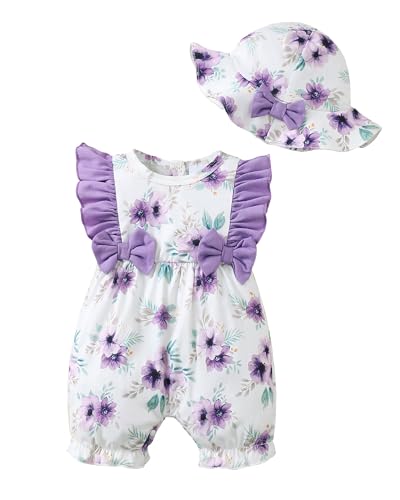 Image of SUNNY PIGGY Newborn Baby Girl Clothes Infant Summer Outfits Baby One Piece Romper Jumpsuits Infant Clothing and Hat Set