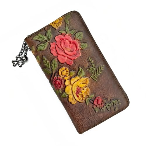 Image of Wallet Genuine Leather for Women - with RFID Blocking Card checkbook ID Slot Large Capacity Vintage style (rose coffee)