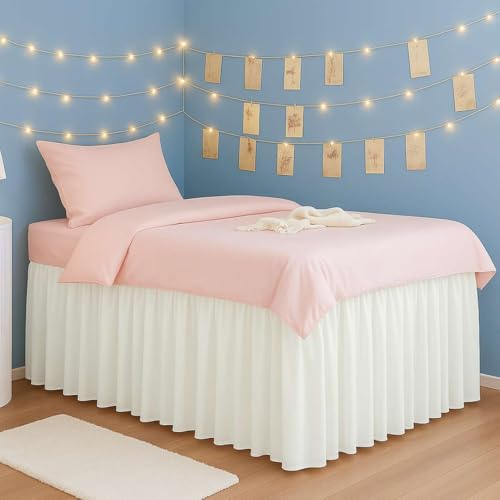 Cream Dorm Bed Skirt, Twin XL 36 Inch Drop, Extra Long Ruffled with Split Corner, College Room Essentials