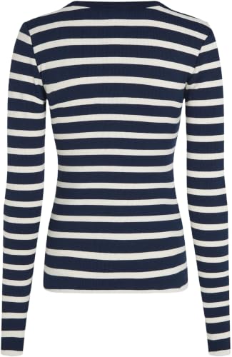 Tommy Hilfiger Damen Langarmshirt Slim Henley mit Knopfleiste, Mehrfarbig (Dark Night Navy/Calico STP), XXL – Ansicht 6