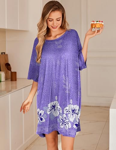 Image of Ekouaer Plus Size Nightgowns for Women Oversized Sleep Shirt Short Sleeve Nightshirt T-Shirt Dress Sleepwear S-5XL