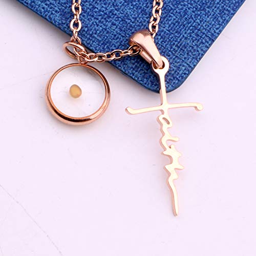 Faith Cross Mustard Seed Necklace Religious Jewelry Inspirational Christian Gift(faith necklace rose gold)3