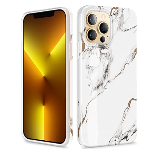 Gviewin For Iphone 13 Pro Max Case, Marble Soft Tpu Shockproof Protective Case, Ultra Slim Thin Glossy Stylish Phone Cover, 6.7" 2021(White/Gold) #TOP6