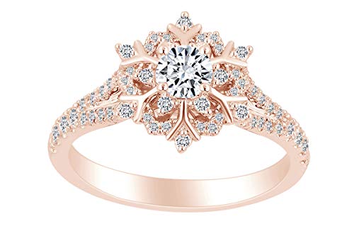 5/8 Carat Round White Natural Diamond Snowflake Engagement Ring 14k Solid Gold (I-J Color, I2-I3 Clarity, 0.63 Cttw)