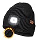 Wmcaps Mütze mit LED Licht, Wintermütze mit Dickem Warmen Futter, Integrierte Beleuchtete Type-C Wiederaufladbare Freisprech-Stirnlampe, Geschenke für Männer Frauen, Schwarz