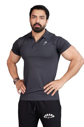 Image of FUAARK Men Slim Fit Pique Aura Polo Tshirt with Short Sleeves & Reflective Chest Logo -
