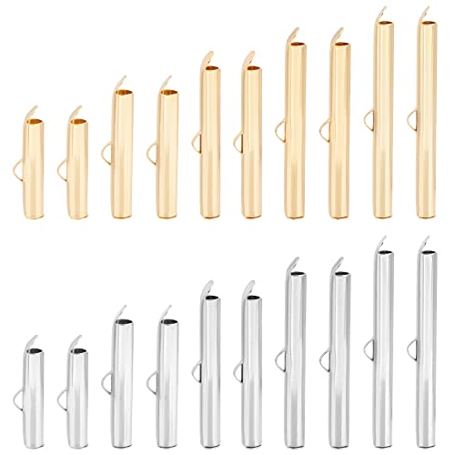 UNICRAFTALE about 60pcs 2 Colors 5 Size Stainless Steel Slide On End Clasp Tubes Crimp End Tube for Round Slider End Caps Crimp Tube Buckle Clasps for Bead Looms Bead Multi-Strand Necklace Jewelry