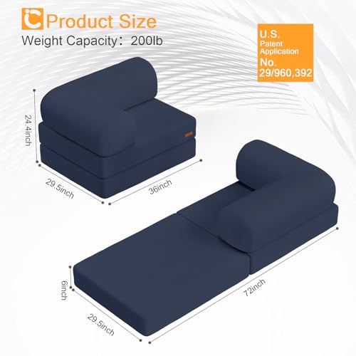 COMAX Folding Sofa Bed, Fold Out Chair Bed, Foldable Sofa, Convertible Sleeper for Adults, Futon Chair Single Small Floor Couch for Spaces, Bedroom Living Room Guest Room, Navy Blue