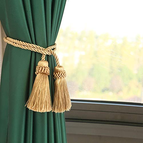 Fenghuangwu Curtain Tiebacks Handmade Decorative Curtain Holdbacks Rope with Tassel (Gold, 4P) - Thumbnail 4