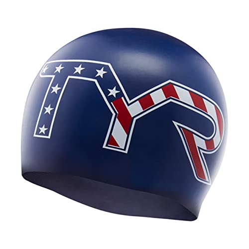 TYR Stars and Stripes Silicone Swim Cap, Navy, NA