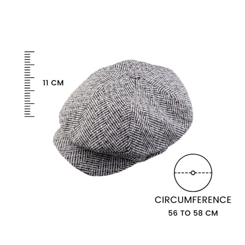 Image of The Tie Hub Wool Flat Cap for Men & Women | Adjustable Vintage Newsboy Gatsby Hat for Casual, Travel, Outdoor | Free Size Herringbone Ivy Style Cap