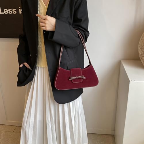 Image of YFGBCX Suede Handbag for Women Suede Hobo Bag Y2k Shoulder Bag for Women Brown Bow Purse