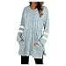 PANPANY Femme Chemise Mode Manches Courtes Top Automne Couleur Unie Chic Tunique Lâche Tunique Haut Lâche T-Shirt Casual Col Rond(Bleu,XL