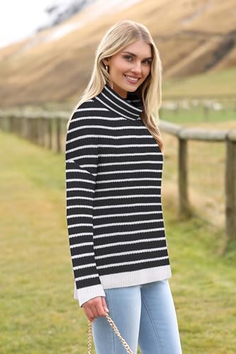 Zeagoo Womens Turtleneck Sweater Fall Fashion 2025 Long Sleeve Chunky Knitted Pullover Color Block Trendy Jumper Top4