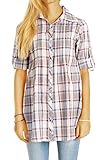bestyledberlin Damen Bluse, Karierte Damen Langarm Hemden - Longblusen aus Baumwolle t49z XL hellblau