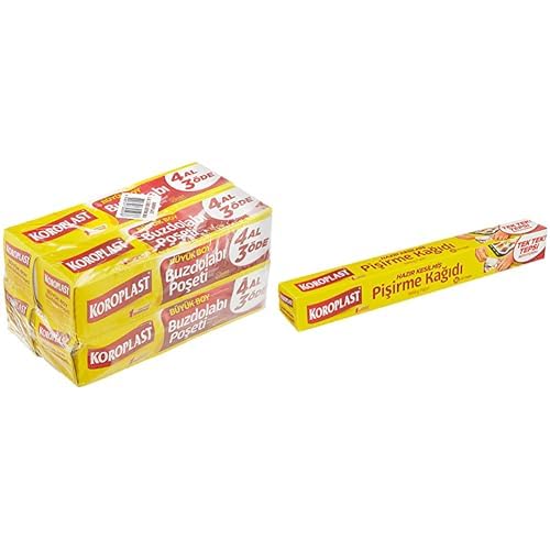 Koroplast Büyük Boy 80'li 4 Al 3 Öde Buzdolabı Poşeti (4 x 20 Adet) ve Koroplast Hazır Kesilmiş 16 Adet Pişirme Kağıdı (1 x 16 Adet)