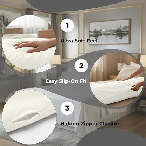Image of Royale Linens Body Pillow Cover - Double Brushed 1800 Microfiber - 20 inchx54 inch with Hidden Zipper Closure - Wrinkle & Fade Resistant - Super Soft Body Pillowcase 2 Pack (Ivory, Pack of 2)