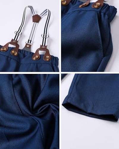 Image of SANGTREE Baby Suits for Boys Gentleman Wedding Outfits Long Sleeve Dress Shirt Suspender Pants Bowtie Boy Clothes Set, 1-6T