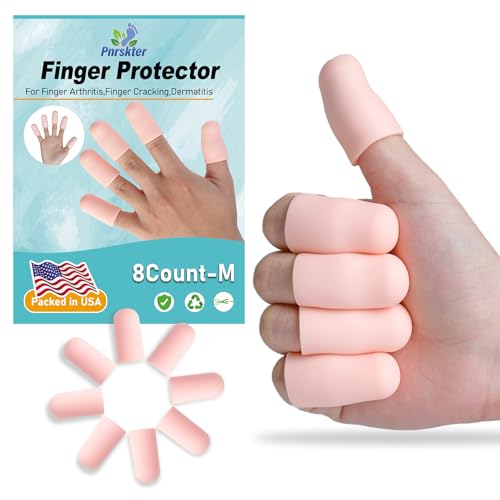 Pnrskter Finger Protectors & Cots - 8 Pcs Silicone Finger Sleeves for Arthritis, Eczema & Cracked Fingers - Soft Covers for Pain Relief & Daily Protection (Nude, Medium)