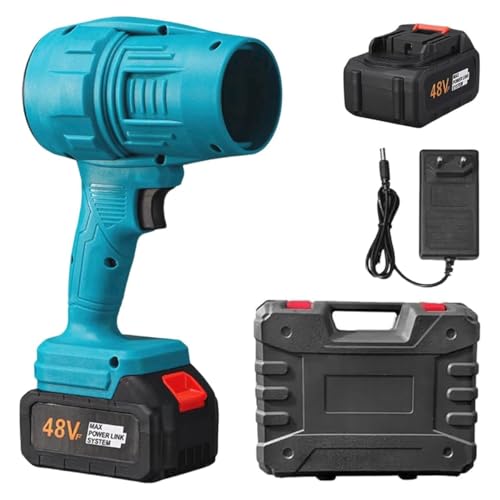 Seese Turbo Jet Blower, Cordless Turbo Super Power Air Compressed Duster, Handheld Leaf Blower, Car Snow Blower with 48v 13000mAh Battery, Electric Car Dryer for Outdoor Cleaning, BBQ(Blue+1Battery)