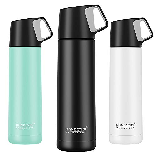 NANDEYIBI 304 Doble Capa Termo Acero Inoxidable 500 ml, Botella De Agua Acero ,Taza De Café Termica, Taza De Viaje Portátil,Con Mango(Estilo1-Negro)