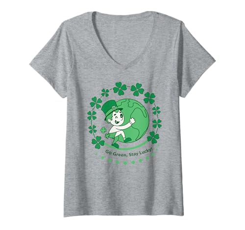 Mujer Lucky St. Patrick's Day - Go Green Stay Lucky - Tréboles Camiseta Cuello V