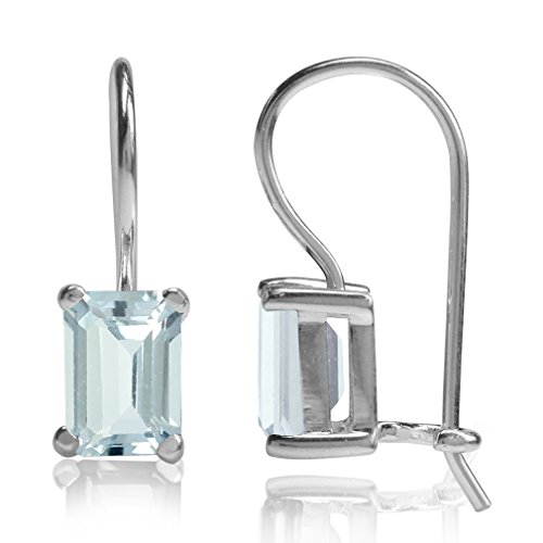 Silvershake 7X5mm Octagon Shape Birthstone Gemstone White Gold Plated or Yellow Gold Plated 925 Sterling Silver Hook Closure Earrings Jewelry for Women