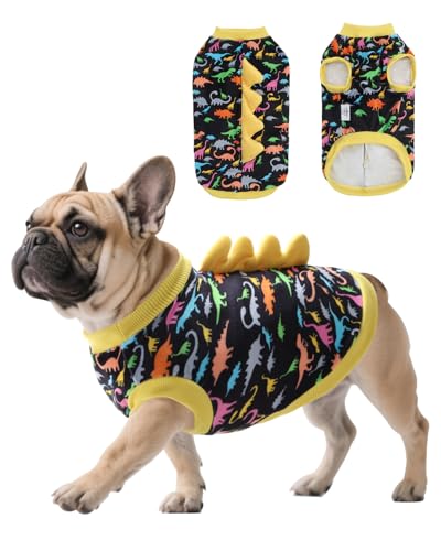 Image of CuteBone Dinosaur Costume Dog Shirt, Stretchy Velvet T-Shirt Clothes for Small Dogs, Soft & Breathable Pet Tee Outfit Cat Apparel for Daily Wear, Cozy Pullover Design Puppy Fashion COSBX01S
