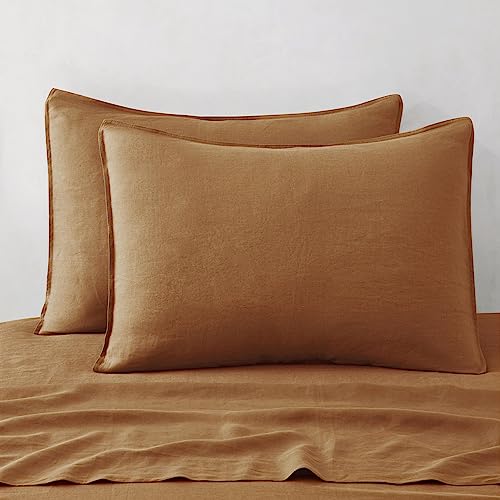 ATLINIA Linen Pillow Cases King Sham - 20 x 36 Inch Bed Pillow Protector Cover Set of 2 Bedding Cooling Neutral Pillowcase Shams Rust