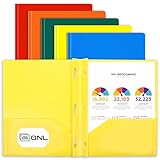 GNL Plastic Folders with Pockets and Prong, Pack of 5, Colored Heavy Duty 2 Pocket File Folders Letter Size, Folders with Prongs for School, Home, and Office