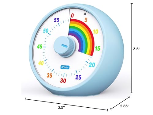 Visual Timer for Kids, 60-Minute Countdown for Classroom Office Kitchen, Desk Timer Kids Time Management Tools with Silent Operation, Pomodoro Timer Rainbow Pattern(Blue) - Image 4