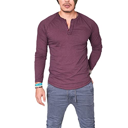 T-shirt manches longues homme en coton rouge respirant à col en V chic