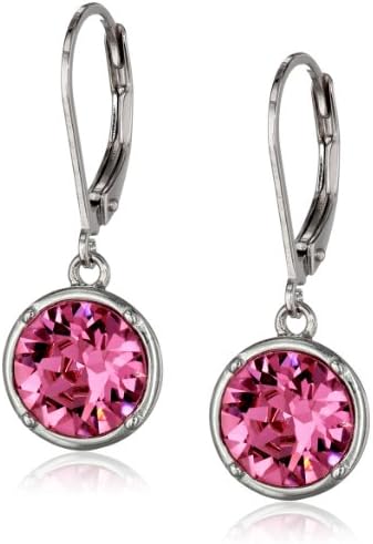 Amazon Collection Sterling Silver Rose Pink Round Leverback Dangle Earrings