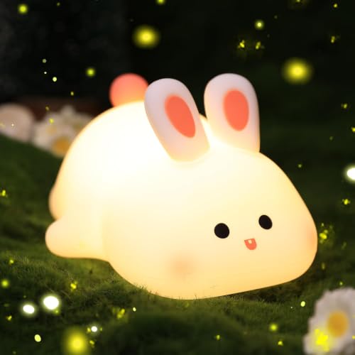 Image of Priyana Rabbit Night Light for Kids, Cute Silicone Bunny Lamp with 3 Brightness Modes, Rechargeable Baby Night Lamp, Soft LED Bedside Light for Nursery, Bedroom, Gift Decoration