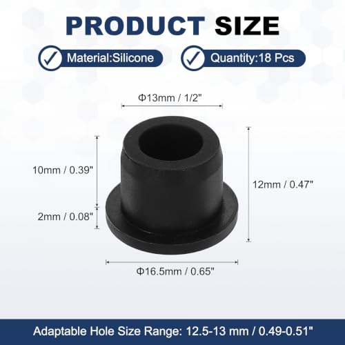 Image of MECCANIXITY 18pcs T-Shaped Silicone Plugs 13mm 1 /2 Inch Dia, Black | Snap in Plug Hole Seal Cover Round Rubber Stopper for 12.5-13mm Holes Kitchen Rubber Bulkheads Waterproof Sealing