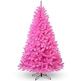 YULETIME 6.5 Feet Pre-Lit Pink Christmas Tree, Artificial Holiday Decorative Tree with UL Listed 300 Pink LED Christmas Lights with Matching Color Wire