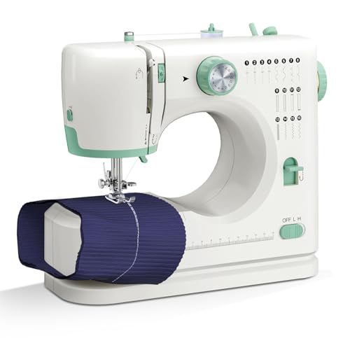 Angju Portable Sewing Machine Mini Electric Stitching Machine for Beginners Double Needle 2 Speed 2 Thread Swing Machine With 16 Stitches Reverse Stitch Sewing Kit with Foot Pedal for Household